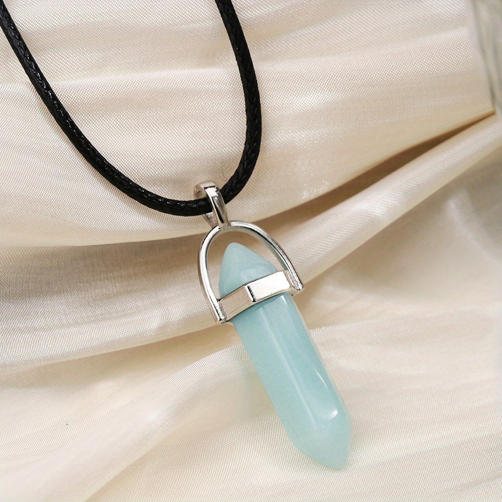 Moonstone Glow Crystal Necklace - Aqua Glowing Glass Crystal Point