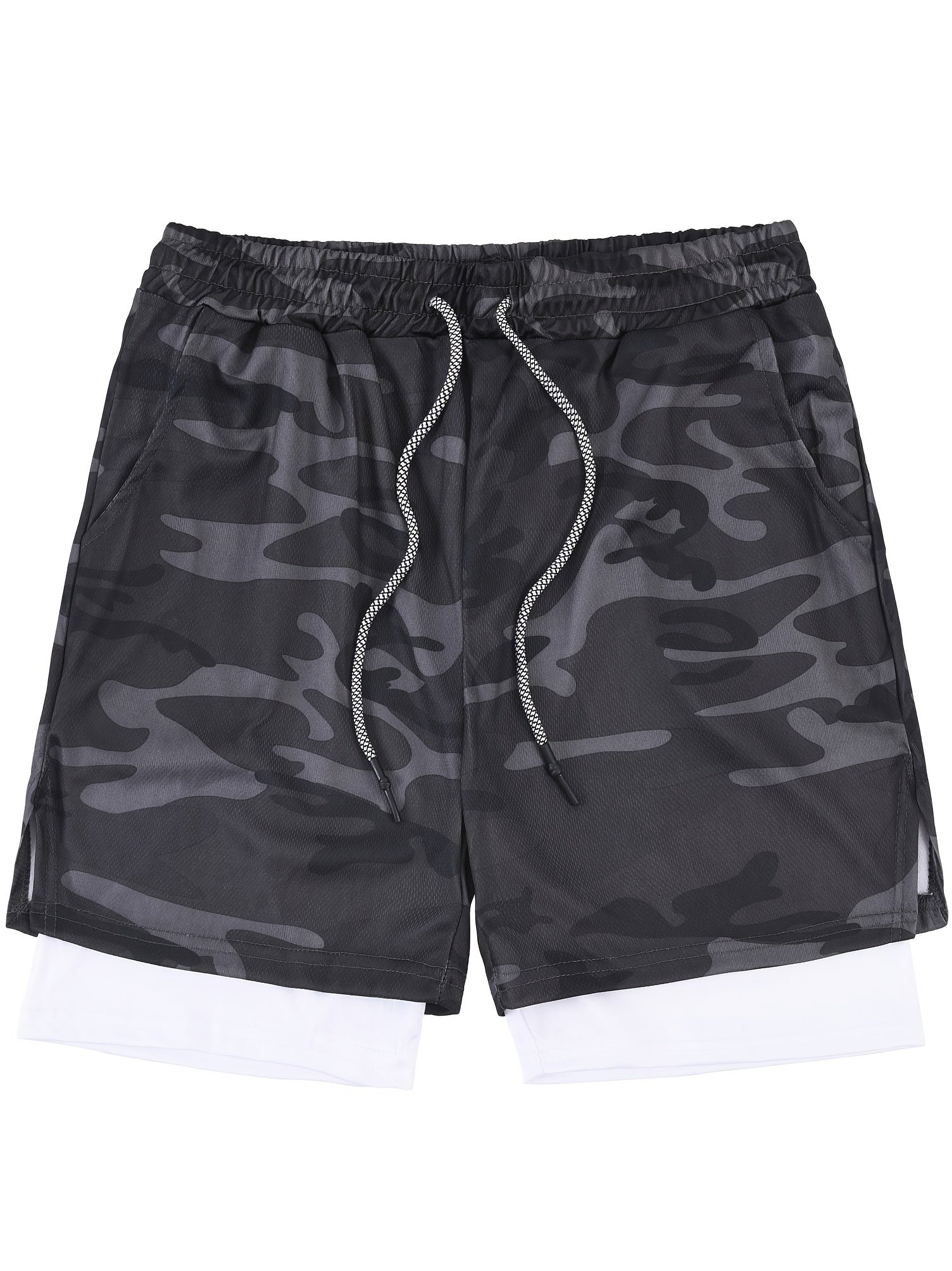 Men's Camo Gym Running Shorts Active Stretch Drawstring Workout Bottom