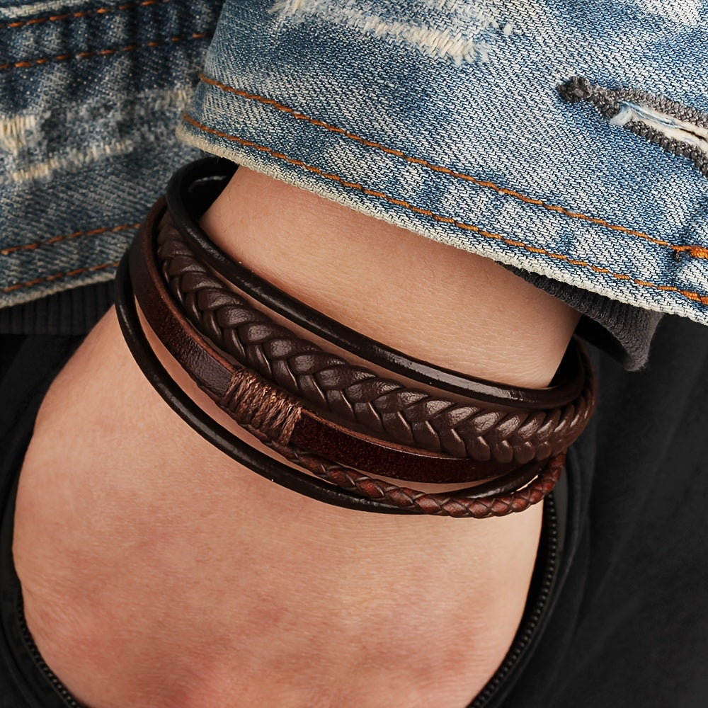 Leather Rope Handwoven Bracelet Men's Vintage Style Accessory