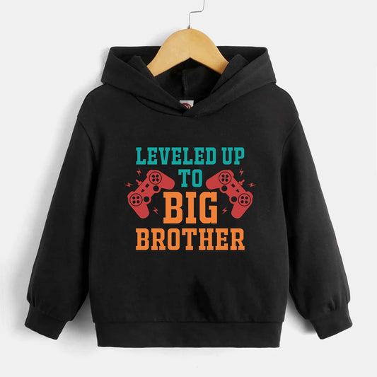 Gamepad Pattern Kid's Hoodie LEVEL UP TO BIG BROTHER Print