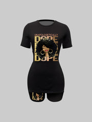 Lady Print Two piece Set Short Sleeve Crew Neck Side Split C