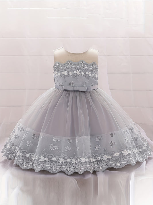 Girl's Princess Dress Embroidered Lace Flower Puffy Dress