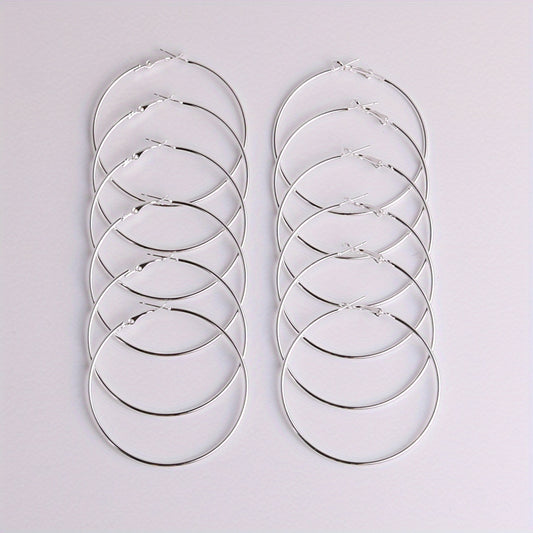 Exaggerated Metal Hoop Earrings Set for Girls