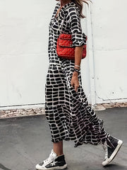  Colorblock Geometric Print Maxi Dress