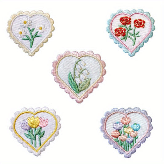 Heart Flower Iron On Patches for Kids Sew On Embroidered Applique