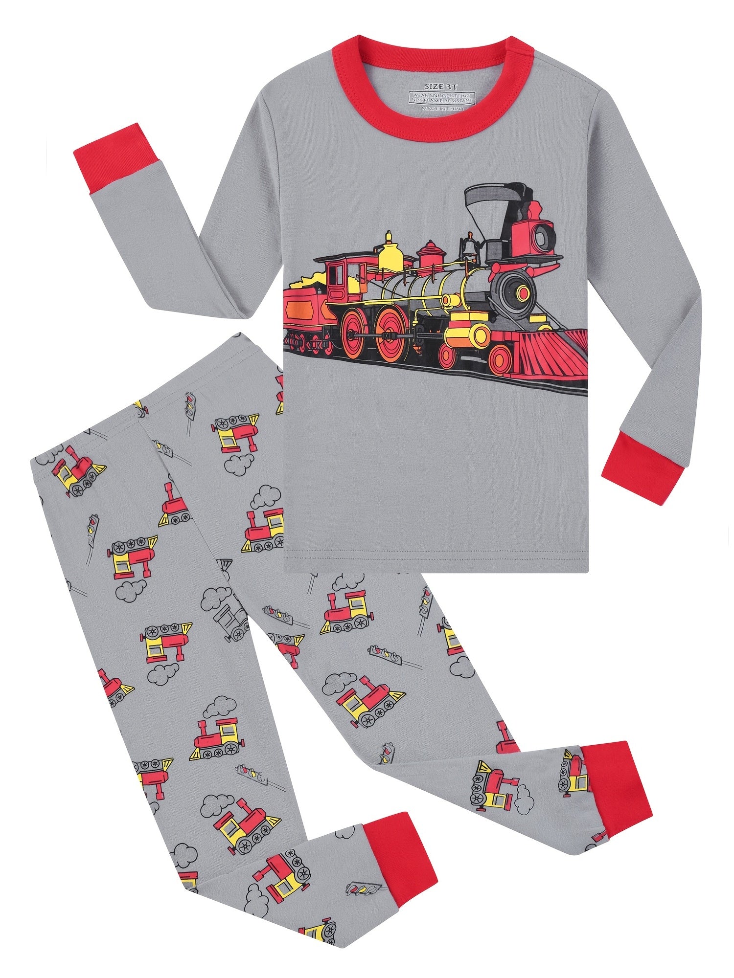 Boy's Train Graphic Print Pajamas T shirt & Shorts Set