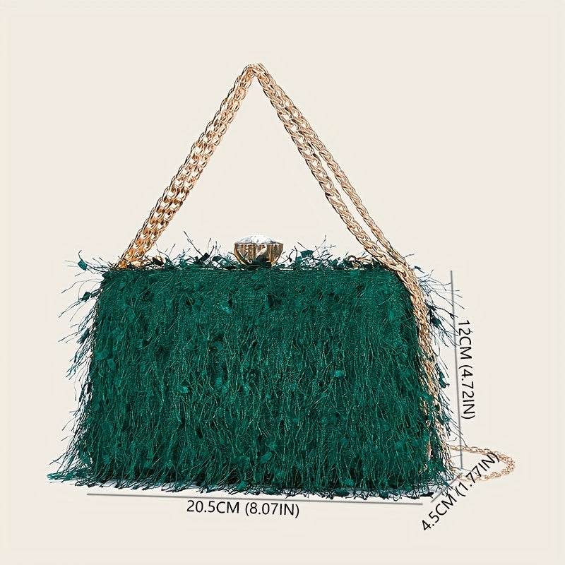 Feather Evening Bag Chain Clutch Clip Purse Women's Handbags