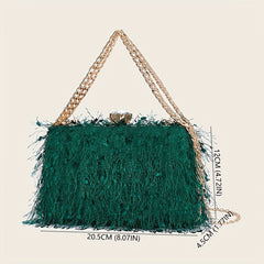 Feather Evening Bag Chain Clutch Clip Purse Women's Handbags