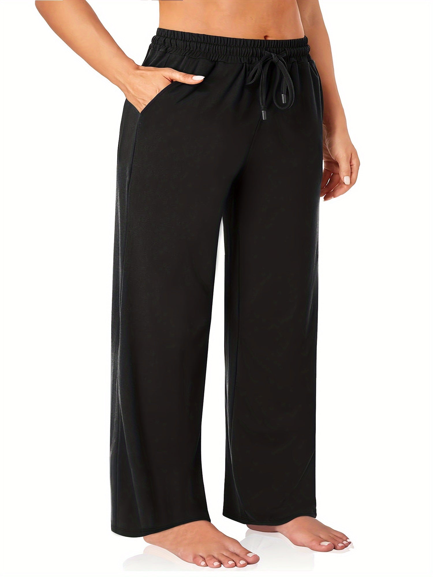  Casual Pants Women's Plus Solid Elastic Drawstring High Rise
