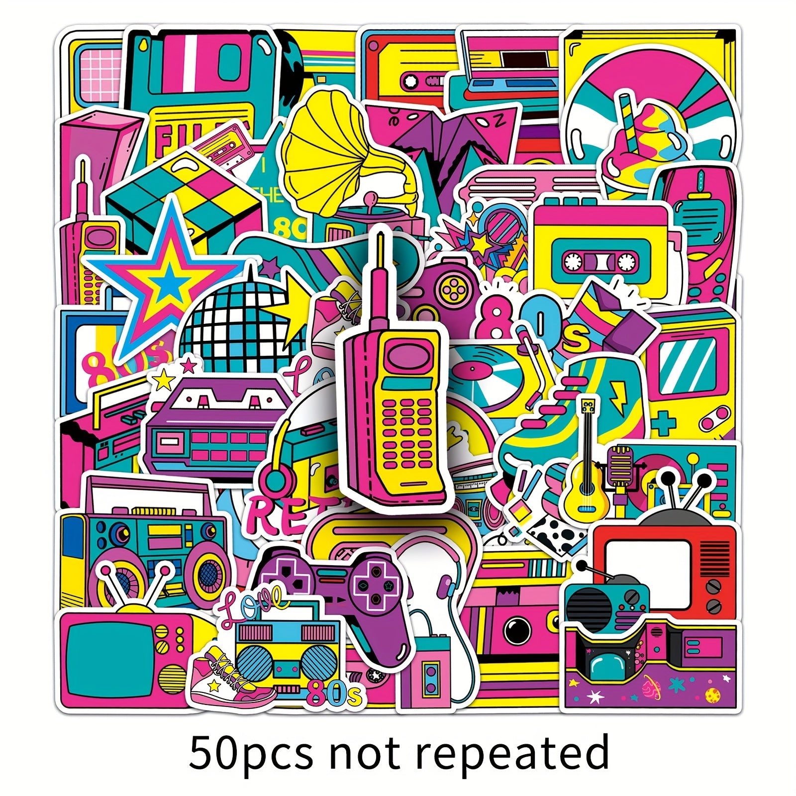 50pcs 80s Cartoon Graffiti Stickers Aesthetics Water Bottle Laptop Phone Decals