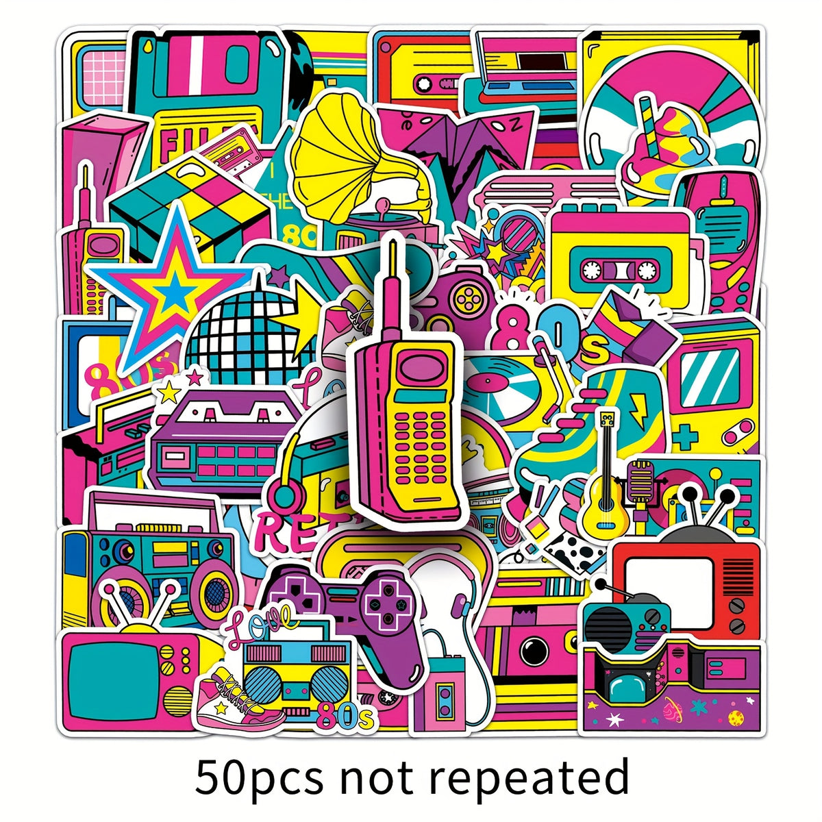 50pcs 80s Cartoon Graffiti Stickers Aesthetics Water Bottle Laptop Phone Decals