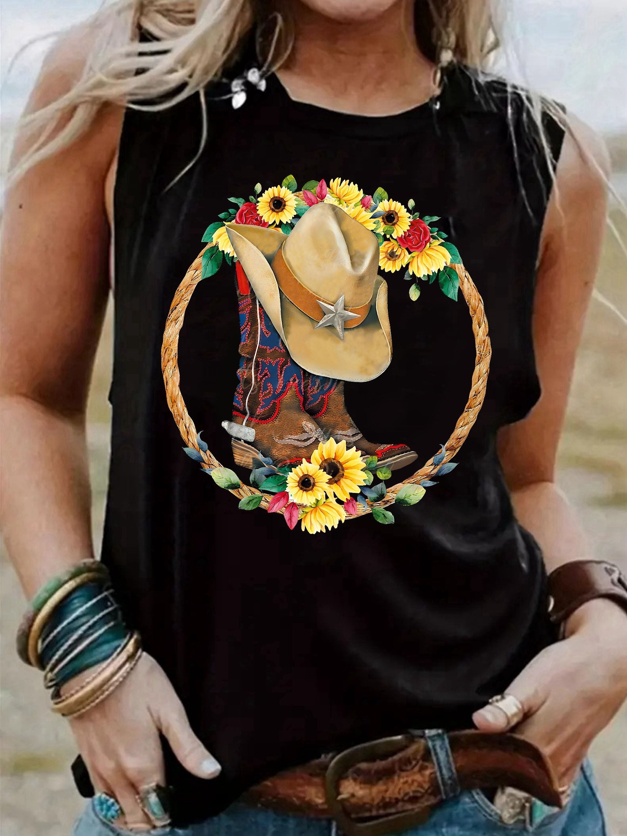Vintage Western Boot Print Tank Top