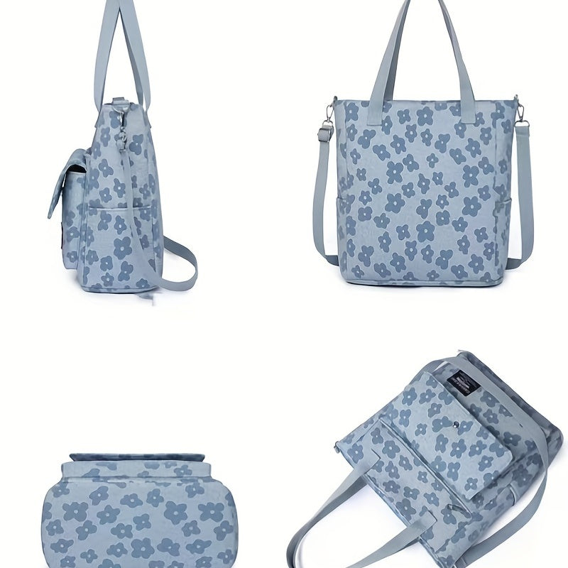 Flower Print Tote Bag Nylon Lightweight Casual Commuter Bag