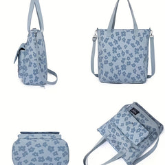 Flower Print Tote Bag Nylon Lightweight Casual Commuter Bag