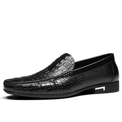 Men's Crocodile Embossed Leather Formal Shoes Pointed Toe Slip On Dress Shoes