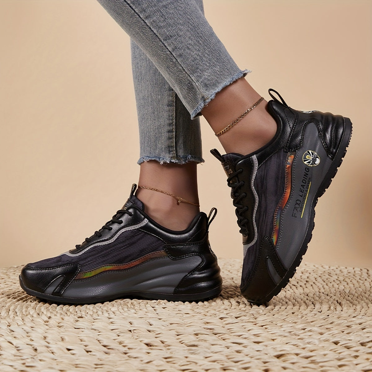 Chinese Style Block Running Shoes With Reflective Stripes