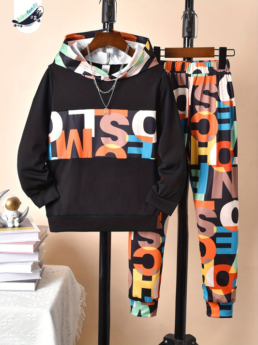 Boys Hooded Sweatshirt Set Kids Winter Outfit