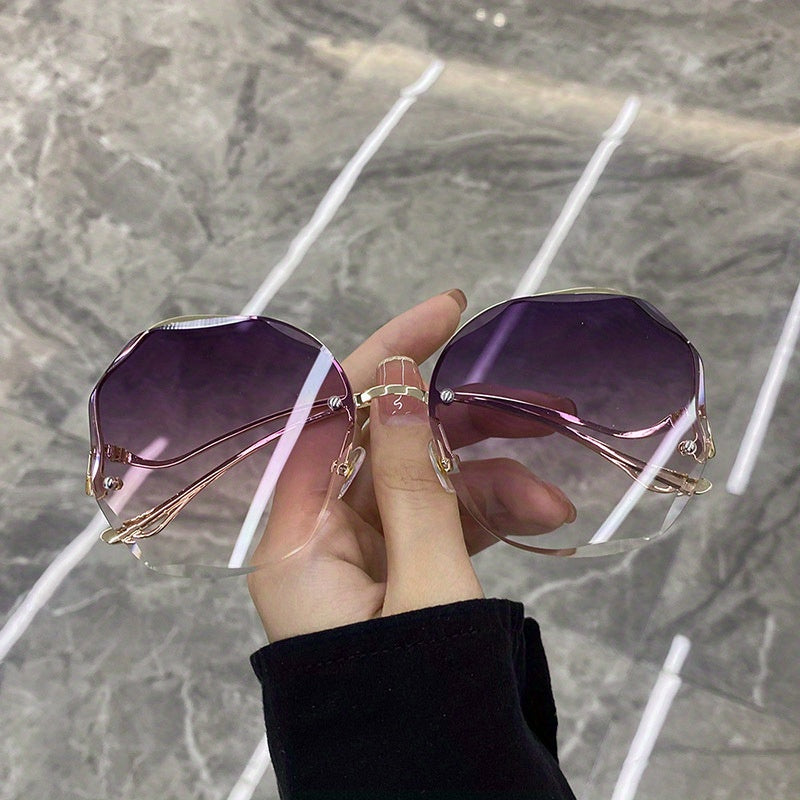 Irregular Round Sunglasses Gradient UV400 Metal Curved Temples Travel Eyewear