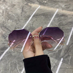 Irregular Round Sunglasses Gradient UV400 Metal Curved Temples Travel Eyewear