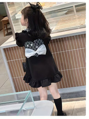 Girls Sweet Polo Collar Long Sleeve Casual Dress