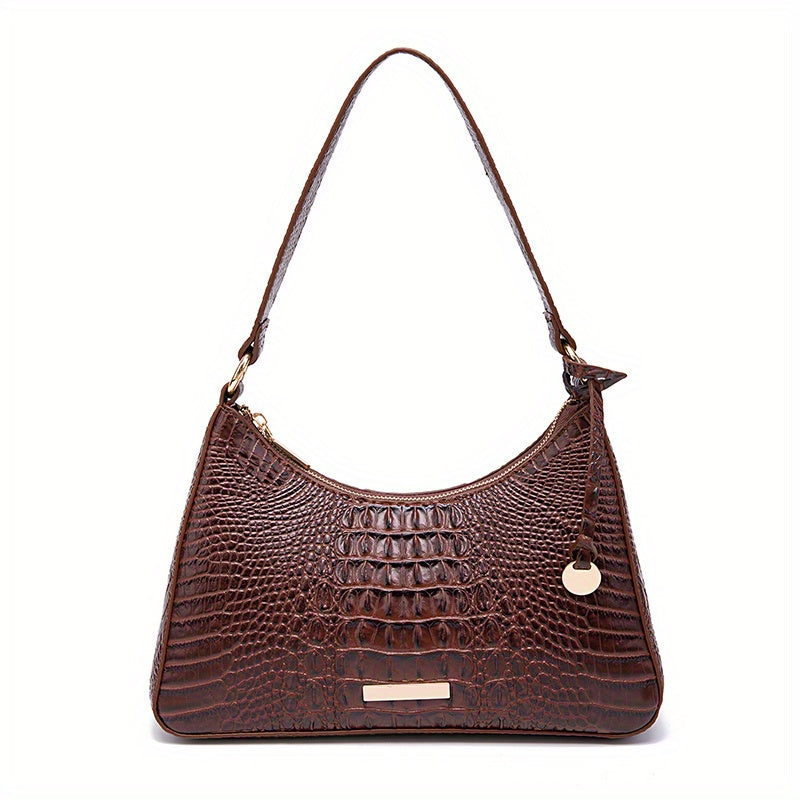 Crocodile Pattern Underarm Bag Leather Textured Handbag Purse