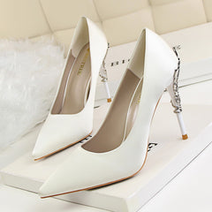 Women's Stiletto High Heels Sexy Pointed Solid PU Leather Shallow Mouth Pumps