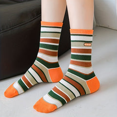 3 Pairs Colorblock Striped Socks Comfy & Funny Mid Tube Socks