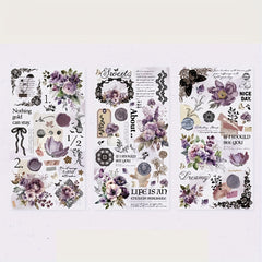 Retro Lace Theme PET Stickers Pack 3 Sheets Plant Flower Bow