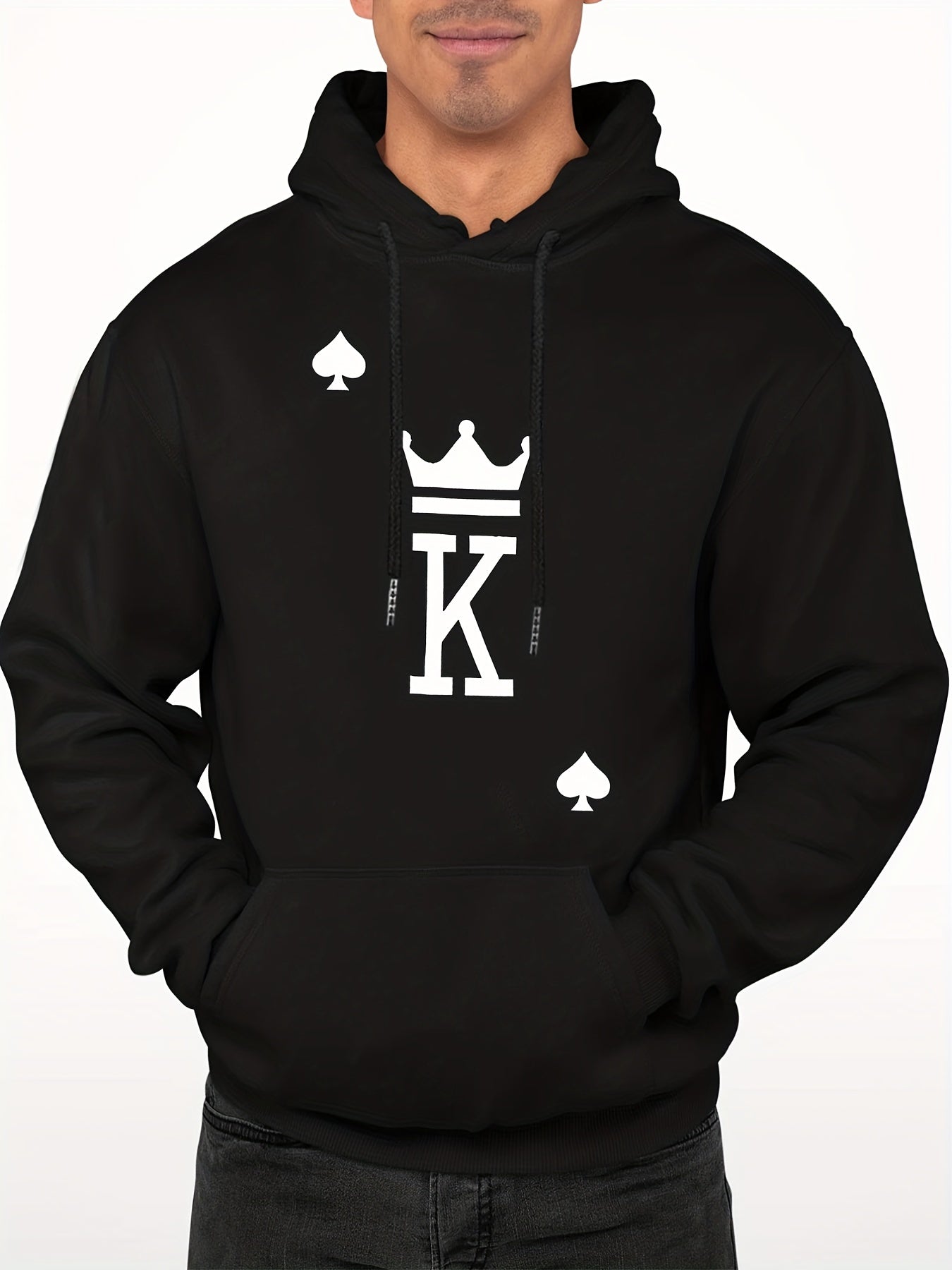 King Of Spades Print Hoodie Men's Graphic Pullover Hooded Sweatshirt