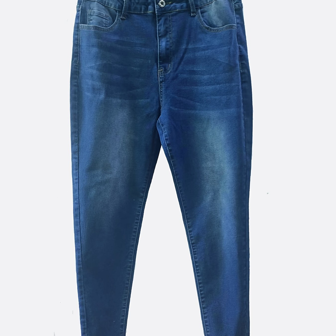 Solid Washed Button Up Skinny Jeans Women's Plus Size