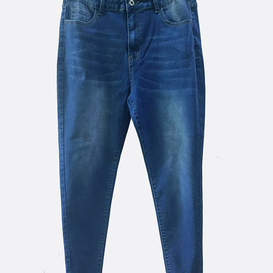 Solid Washed Button Up Skinny Jeans Women's Plus Size