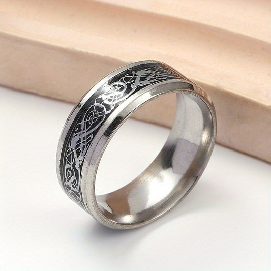 Men's Stainless Steel Bottom & Silver Pattern Ring