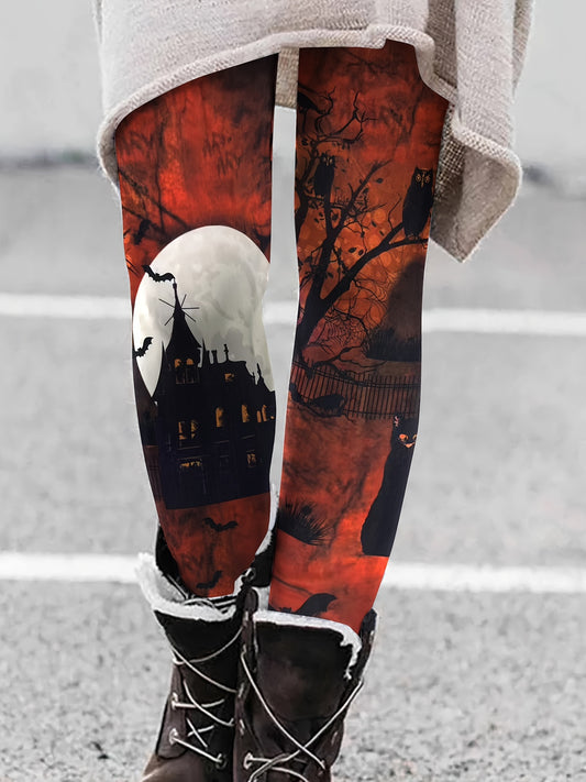  Halloween Leggings Women's Plus Painting Print High Stretch Leggings