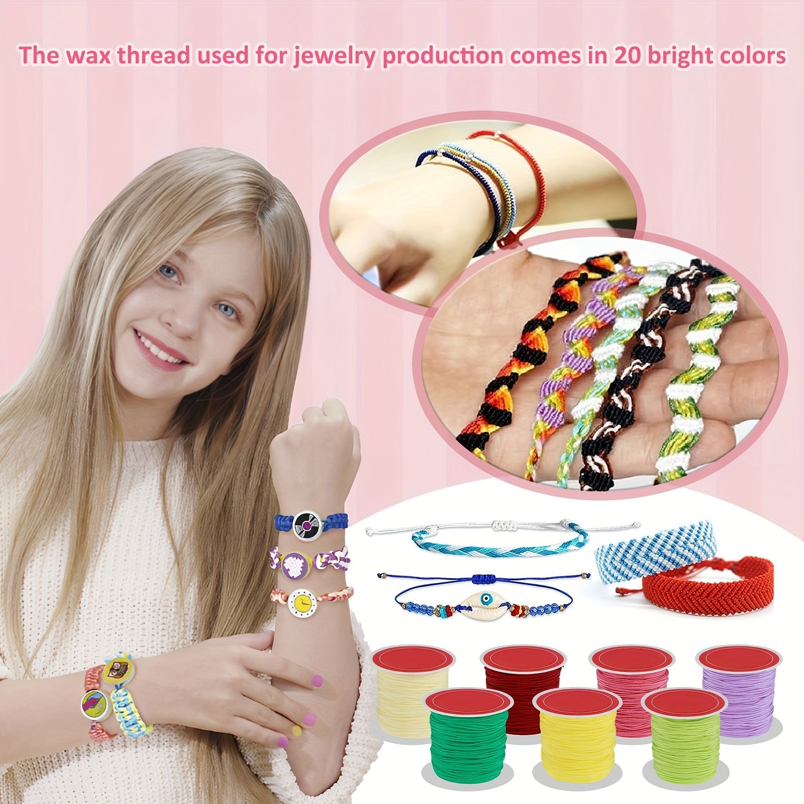 20 Rolls Wax String 0.8mm Bracelet Making 20 Colors Waterproof Anti Fade Cord