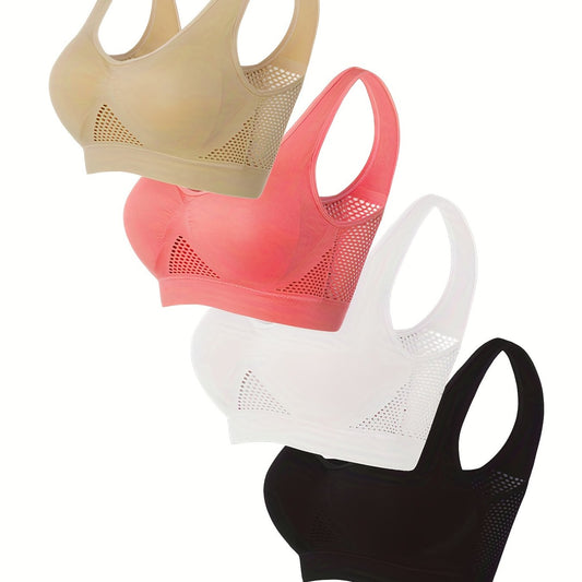 4 Pack Plus Size Sports Bras Set for Women, Solid Color, Wireless