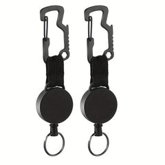 Metal Carabiner with Retractable Lanyard Reel Bottle Opener Keychain