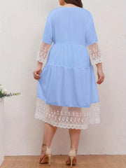  Solid Lace Floral Trim Casual Dress