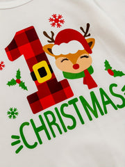 2pcs Baby Boys Christmas Elk Onesie Top and Plaid Footed Trousers Set