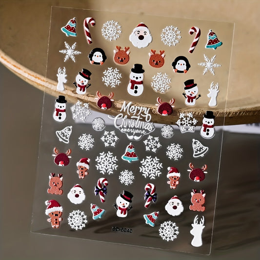 5D Snowflake Santa Reindeer Nail Art Stickers Winter Holiday Decoration