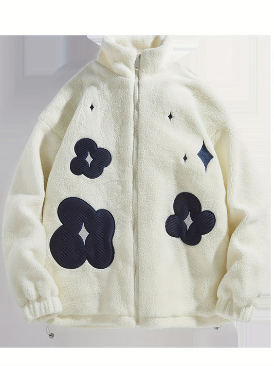 Flower Pattern Fleece Sports Jacket Long Sleeve Warm Casual Jacket