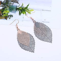 Hollow Gradient Leaf Drop Earrings Women's Accessories