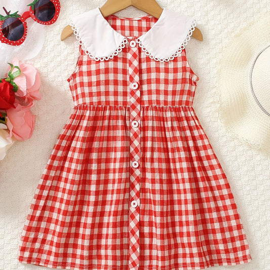 Girl's Plaid Button Front Dress for Summer