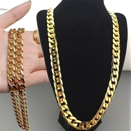 Wide Hip Hop Turnover Chain Necklace Alloy Gold Silver