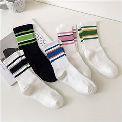 5 Pairs Striped Sports Socks for Women