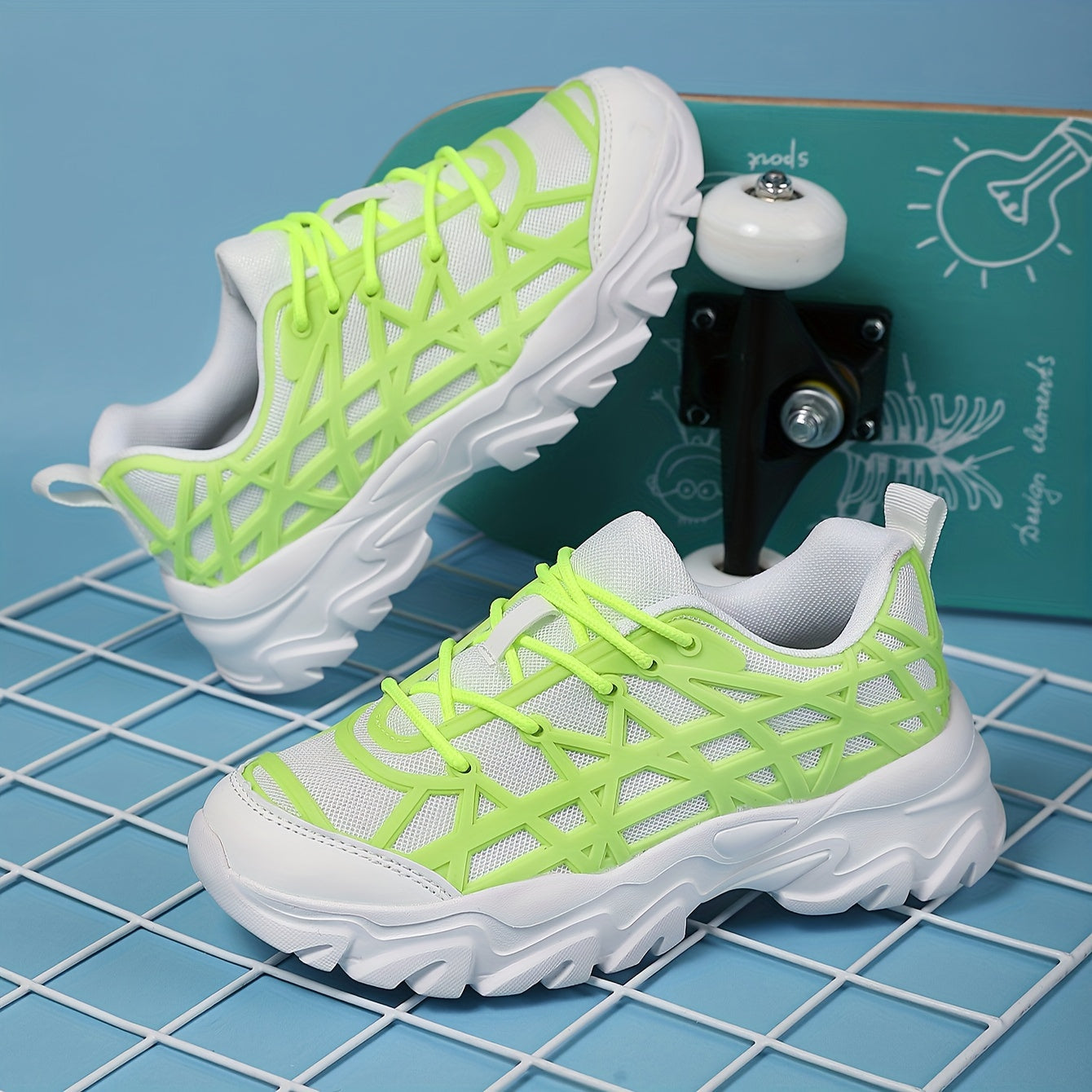 Women's Mesh Chunky Sneakers Lace Up Low Top Sport Shoes