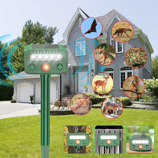 Outdoor Solar Ultrasonic Animal Repellent - Repels Mice, Birds, Dogs