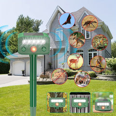 Outdoor Solar Ultrasonic Animal Repellent - Repels Mice, Birds, Dogs