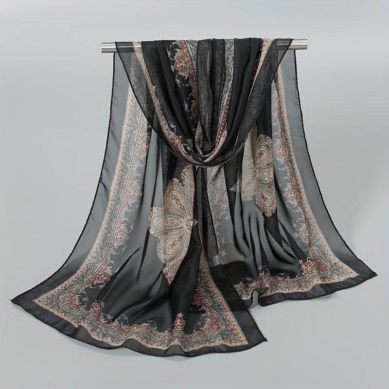Boho Chiffon Scarf Paisley Print Thin Shawl Silk Head Wrap
