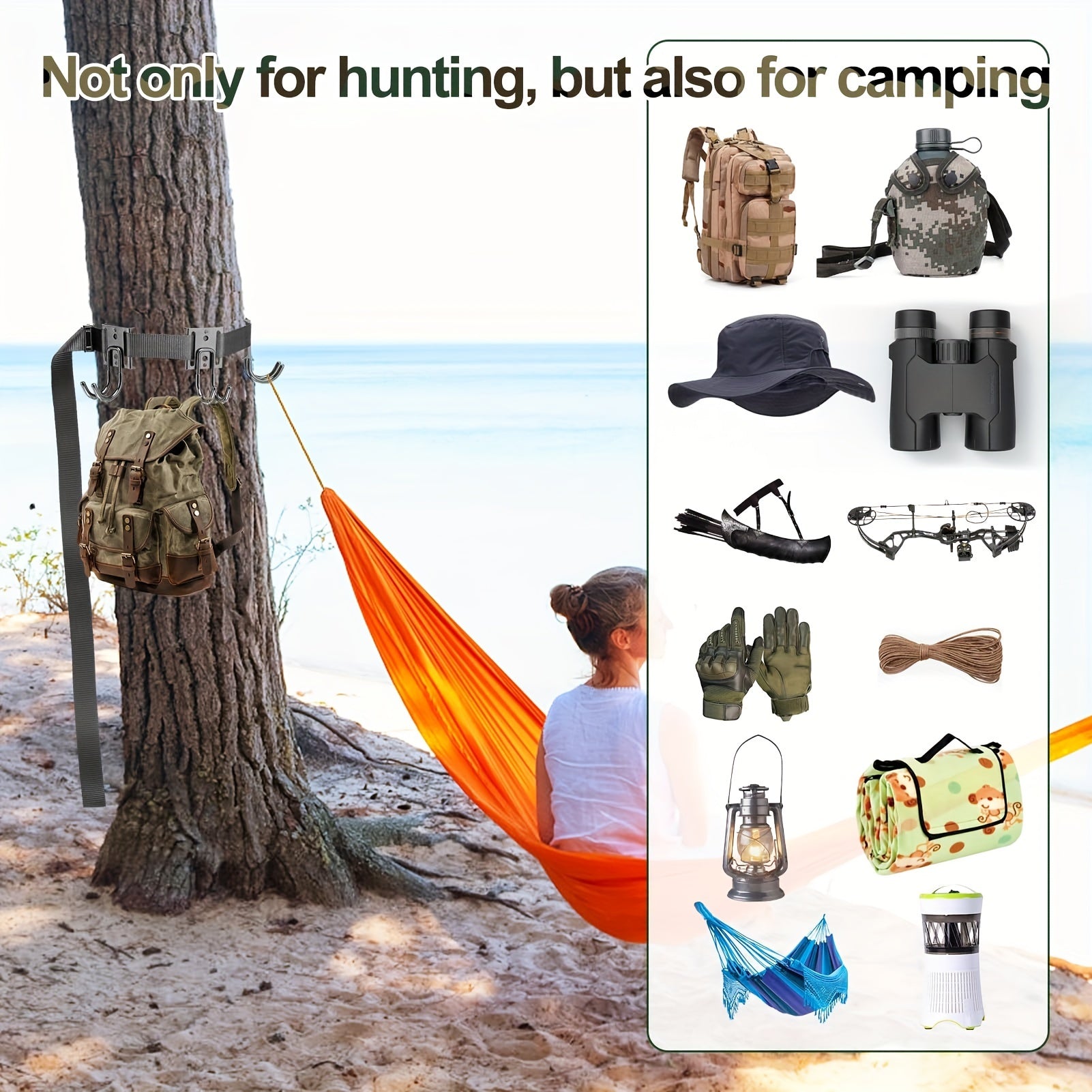 Tree Stand Strap Gear Hangers With 3 Metal Hooks Saddle Platform