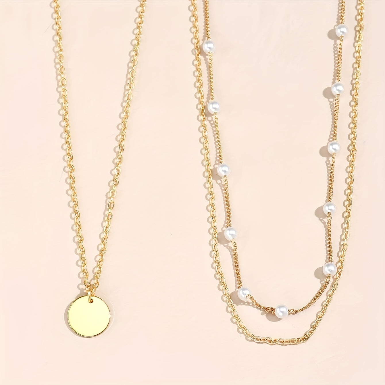 2pcs Faux Pearl Geometric Necklace Set